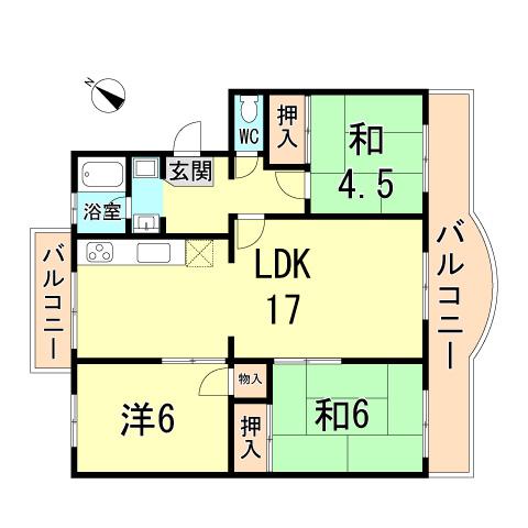 Floor plan. 3LDK, Price 7.8 million yen, Footprint 72 sq m , Balcony area 12.4 sq m