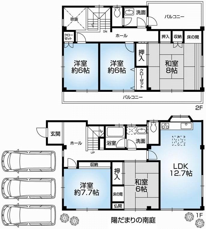 Floor plan. 34,800,000 yen, 5LDK, Land area 216.68 sq m , Building area 131.05 sq m Mato (5LDK). 2013 August renovation completed. Site 65 square meters ・ One detached houses with three car port. Views of the Akashi Bridge.