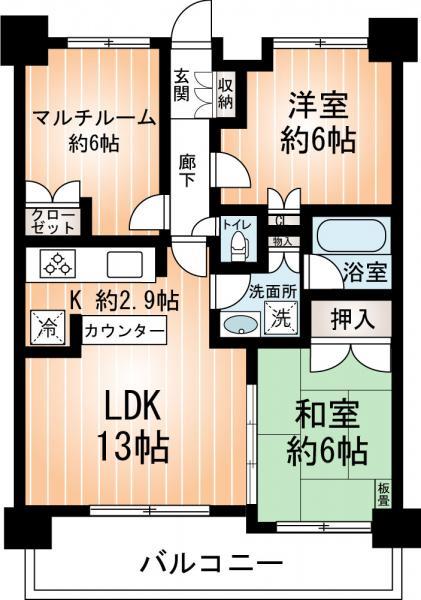Floor plan. 2LDK+S, Price 9.8 million yen, Occupied area 61.64 sq m , Balcony area 11.63 sq m