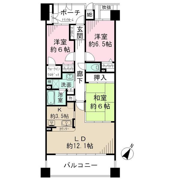Floor plan. 3LDK, Price 24 million yen, Occupied area 78.05 sq m , Balcony area 13 sq m