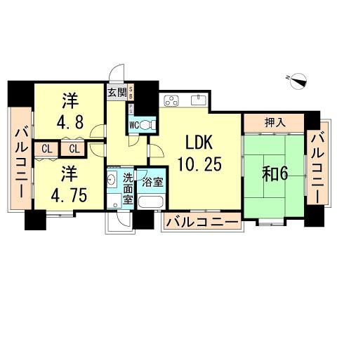 Floor plan. 3LDK, Price 18,800,000 yen, Occupied area 64.67 sq m , Balcony area 10.52 sq m
