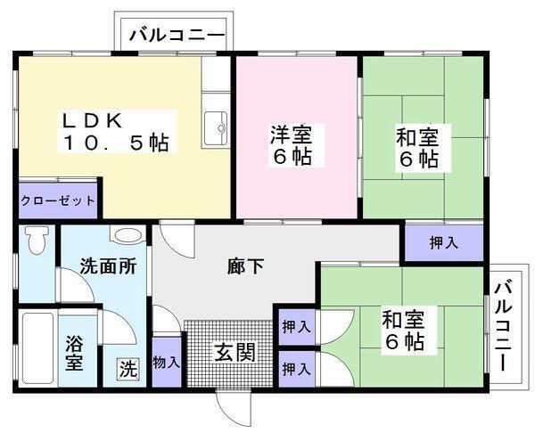 Floor plan. 3LDK, Price 3.5 million yen, Occupied area 68.99 sq m