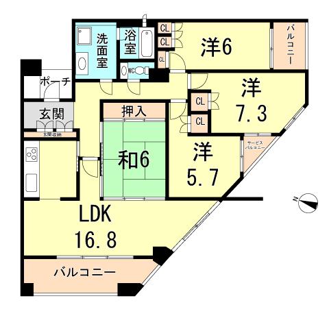 Floor plan. 4LDK, Price 25,800,000 yen, Occupied area 96.24 sq m , Balcony area 14.16 sq m