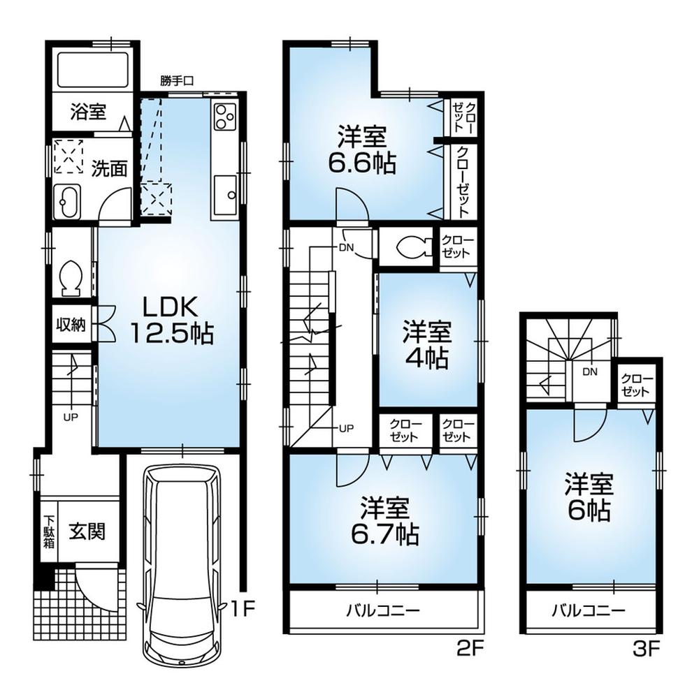 Floor plan. 33,800,000 yen, 4LDK, Land area 72.75 sq m , Building area 100.47 sq m Mato (4LDK) newly built one detached houses with car port. Yang per good at facing south. A quiet residential area. 