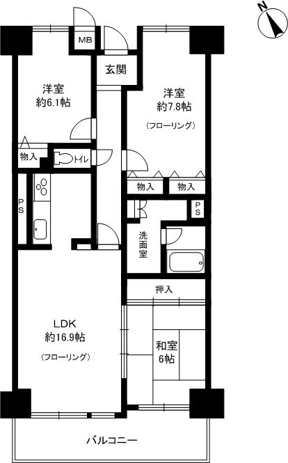 Floor plan. 3LDK, Price 8.8 million yen, Occupied area 81.58 sq m , Balcony area 10.29 sq m