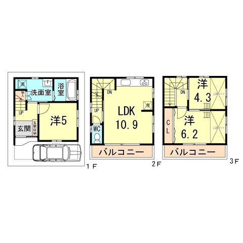 Floor plan. 24.5 million yen, 3LDK, Land area 39.89 sq m , Building area 68.5 sq m