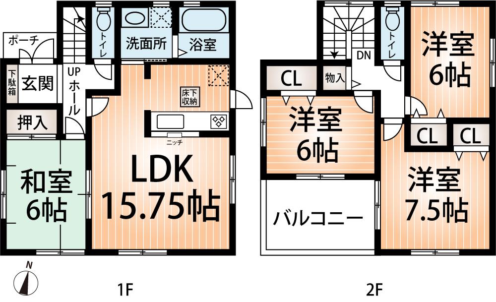 Floor plan. (No. 2 locations), Price 26,300,000 yen, 4LDK, Land area 175.21 sq m , Building area 95.58 sq m