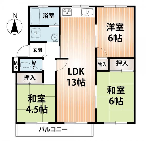 Floor plan. 3LDK, Price 6.3 million yen, Occupied area 60.35 sq m , Balcony area 6 sq m