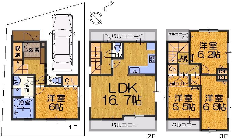 Floor plan. (B No. land), Price 33,800,000 yen, 4LDK, Land area 63.32 sq m , Building area 116.23 sq m