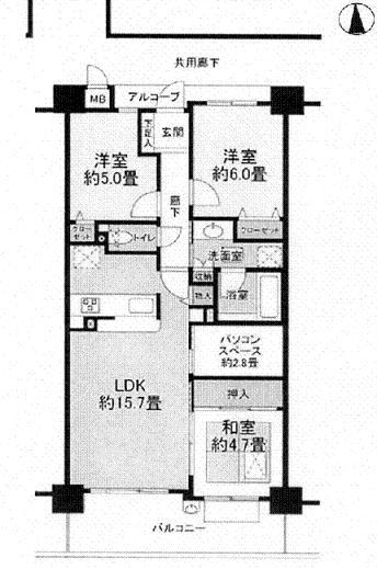 Floor plan. 3LDK, Price 16.8 million yen, Occupied area 75.09 sq m , There is a balcony area 11.76 sq m 2.8 tatami free space
