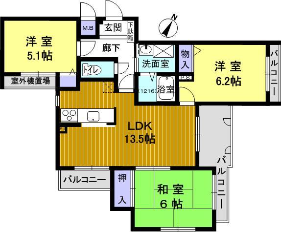 Floor plan. 3LDK, Price 15.8 million yen, Occupied area 66.27 sq m , Balcony area 11.49 sq m
