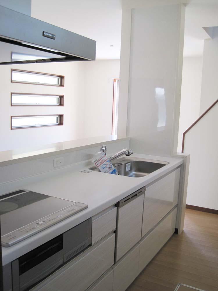 Kitchen. System kitchens with the white tones. With dish washing dryer