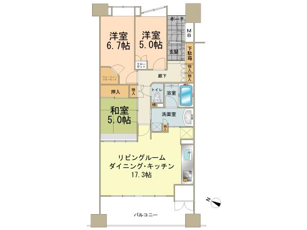Floor plan. 3LDK, Price 24,800,000 yen, Occupied area 76.38 sq m , Balcony area 13 sq m