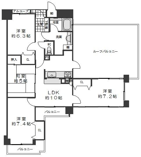 Floor plan. 4LDK, Price 24,300,000 yen, Occupied area 77.78 sq m , Balcony area 6.54 sq m