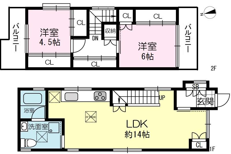 Floor plan. 16.8 million yen, 2LDK, Land area 80.53 sq m , Building area 70.98 sq m