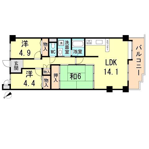 Floor plan. 3LDK, Price 9.9 million yen, Occupied area 71.25 sq m , Balcony area 9.54 sq m