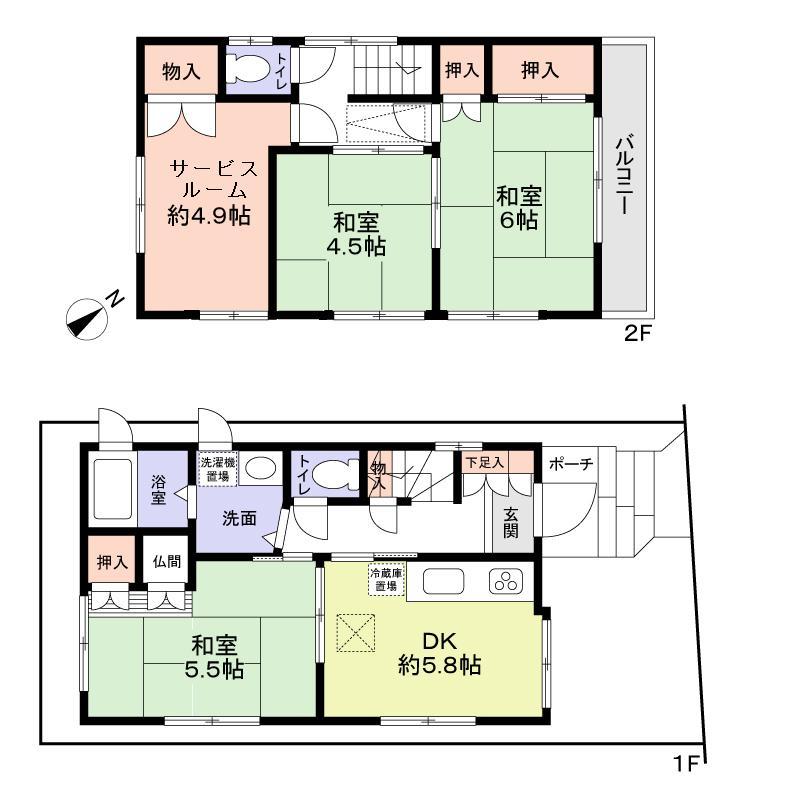 Floor plan. 14.9 million yen, 3DK + S (storeroom), Land area 57.91 sq m , Building area 68.4 sq m