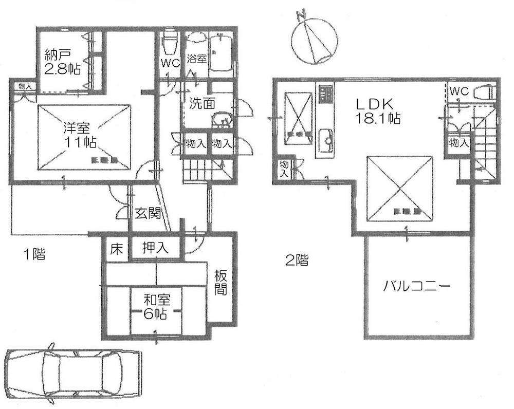 Floor plan. 28.8 million yen, 2LDK + S (storeroom), Land area 157.72 sq m , The LDK of building area 100.98 sq m 18.1 Pledge from the floor plan second floor of the balcony, which was the center, There is a view overlooking the Akashi Strait Bridge and sea.