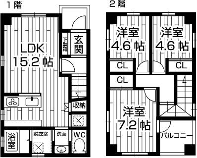 Floor plan. 23.2 million yen, 4LDK, Land area 89.5 sq m , Building area 79.5 sq m LDK 15.2 Pledge. Two parking-friendly car. 