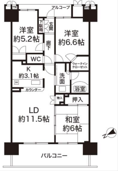Floor plan. 3LDK, Price 23.8 million yen, Occupied area 72.29 sq m , Balcony area 12.54 sq m