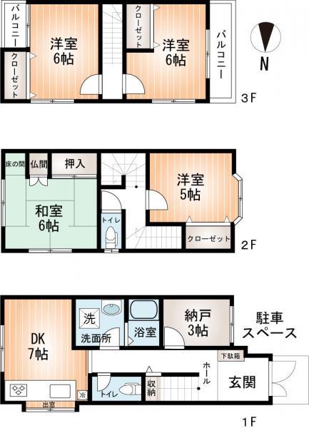 Floor plan. 10.5 million yen, 4DK+S, Land area 53.85 sq m , Building area 89.5 sq m