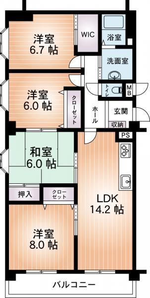 Floor plan. 4LDK, Price 13.8 million yen, Occupied area 89.08 sq m , Balcony area 10.2 sq m