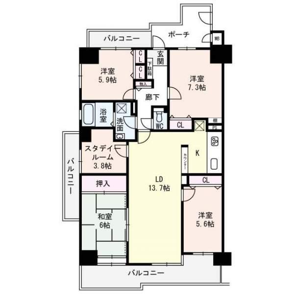 Floor plan. 4LDK, Price 12.9 million yen, Occupied area 97.46 sq m , Balcony area 20.05 sq m