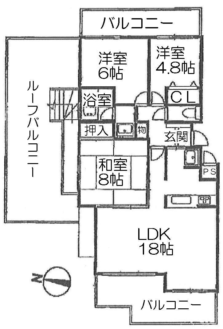Floor plan. 3LDK, Price 10.8 million yen, Occupied area 75.21 sq m , Floor plan with a focus on LDK of balcony area 16.06 sq m 18 Pledge Day from 3 There balcony ・ View ・ Ventilation good. In the renovation completed, Interior excellent level.