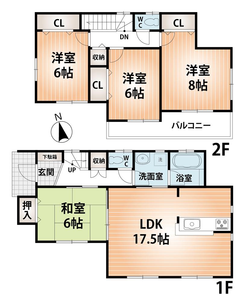 Floor plan. 39,900,000 yen, 4LDK, Land area 167.1 sq m , Building area 102.26 sq m LDK17.5 Pledge You can widely leisurely life in each room 6 quires more. 