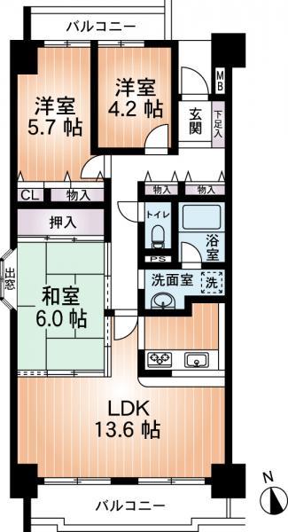 Floor plan. 3LDK, Price 11.9 million yen, Occupied area 71.63 sq m , Balcony area 11.38 sq m