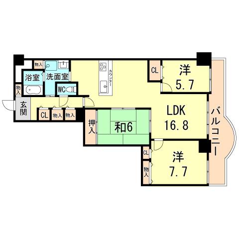 Floor plan. 3LDK, Price 16.8 million yen, Occupied area 82.62 sq m , Balcony area 15.46 sq m