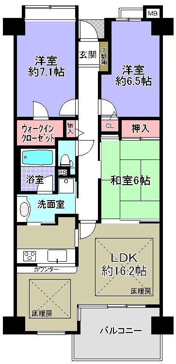 Floor plan. 3LDK, Price 22,900,000 yen, Occupied area 80.63 sq m , Balcony area 9.01 sq m