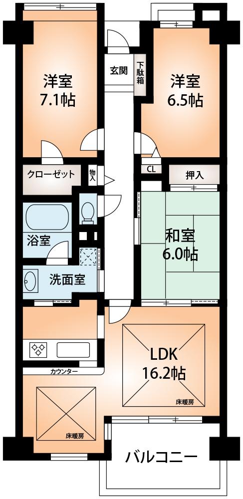 Floor plan. 3LDK, Price 22,900,000 yen, Occupied area 80.63 sq m , Comfortable to spend it on the balcony area 9.01 sq m each room 6 quires more.