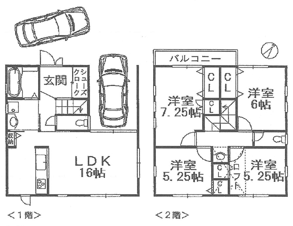 Floor plan. 22 million yen, 4LDK, Land area 102 sq m , Newly built single-family of 4LDK with a focus on LDK of building area 103.68 sq m 16 Pledge Attached to both sides of the road, Per yang ・ Ventilation has become a good. In the second floor Western-style room also available loft.