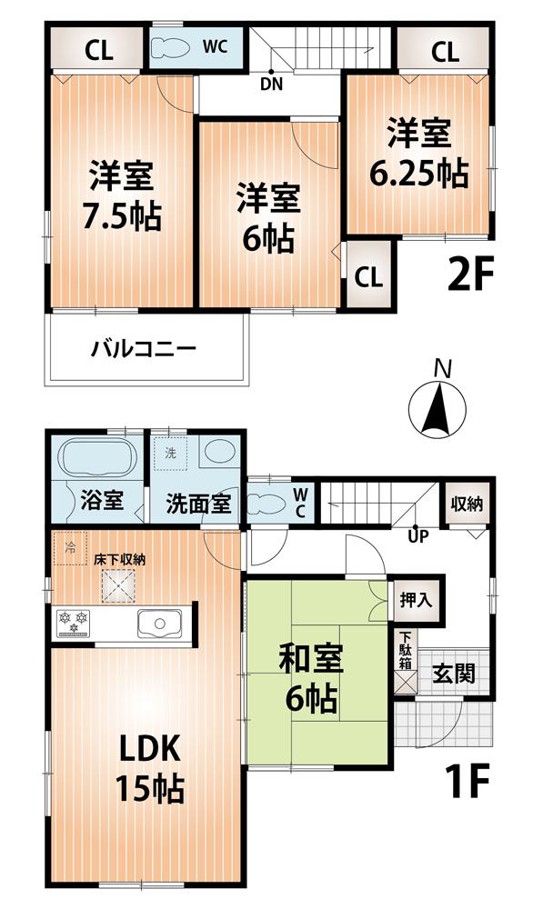 Floor plan. (No. 3 locations), Price 34,800,000 yen, 4LDK, Land area 115.09 sq m , Building area 96.05 sq m