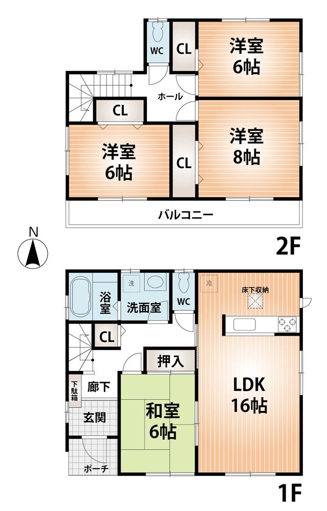 Floor plan. (No. 6 locations), Price 33,800,000 yen, 4LDK, Land area 116.81 sq m , Building area 104.33 sq m