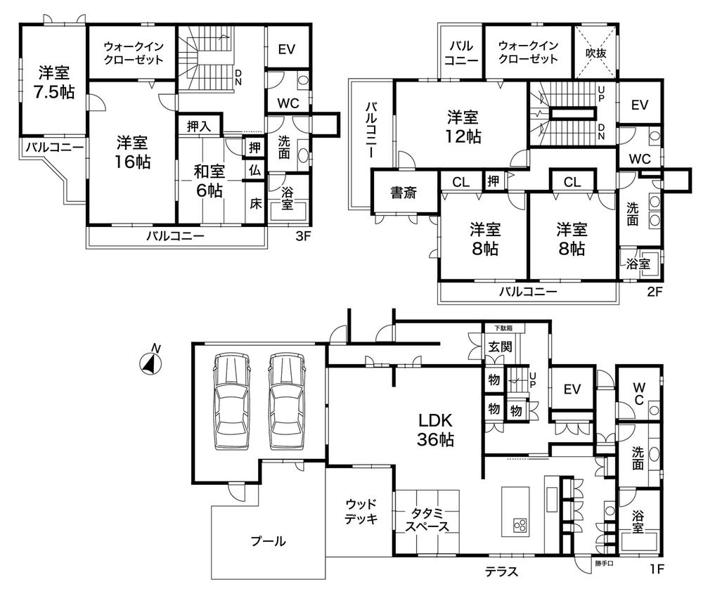 Floor plan. 59,800,000 yen, 6LDK + 3S (storeroom), Land area 379.8 sq m , Also wide margin in the building area 354.56 sq m two-family