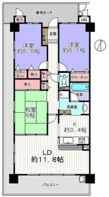 Floor plan. 3LDK, Price 21,800,000 yen, Footprint 74.4 sq m , Balcony area 27.8 sq m