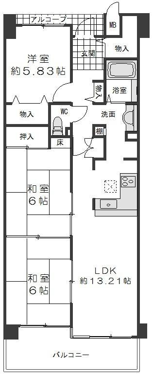 Floor plan. 3LDK, Price 11.8 million yen, Occupied area 68.88 sq m , Balcony area 9.57 sq m