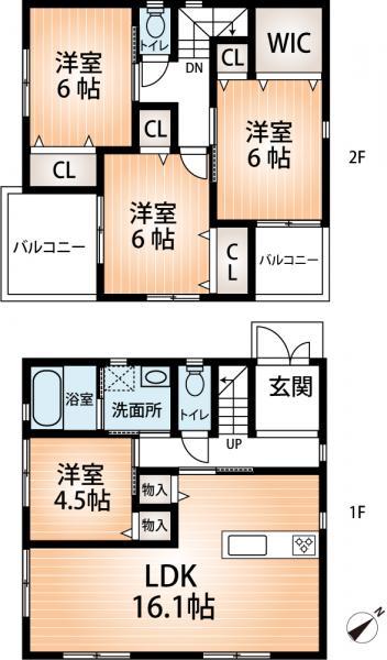 Floor plan. 30,800,000 yen, 4LDK, Land area 185.78 sq m , Building area 95.04 sq m land 144.13 square meters building 94.77 square meters