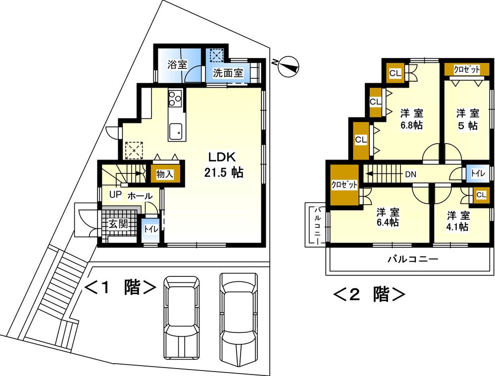Floor plan. 29,800,000 yen, 4LDK, Land area 128.42 sq m , 2 car in the building area 103.76 sq m car space is parallel