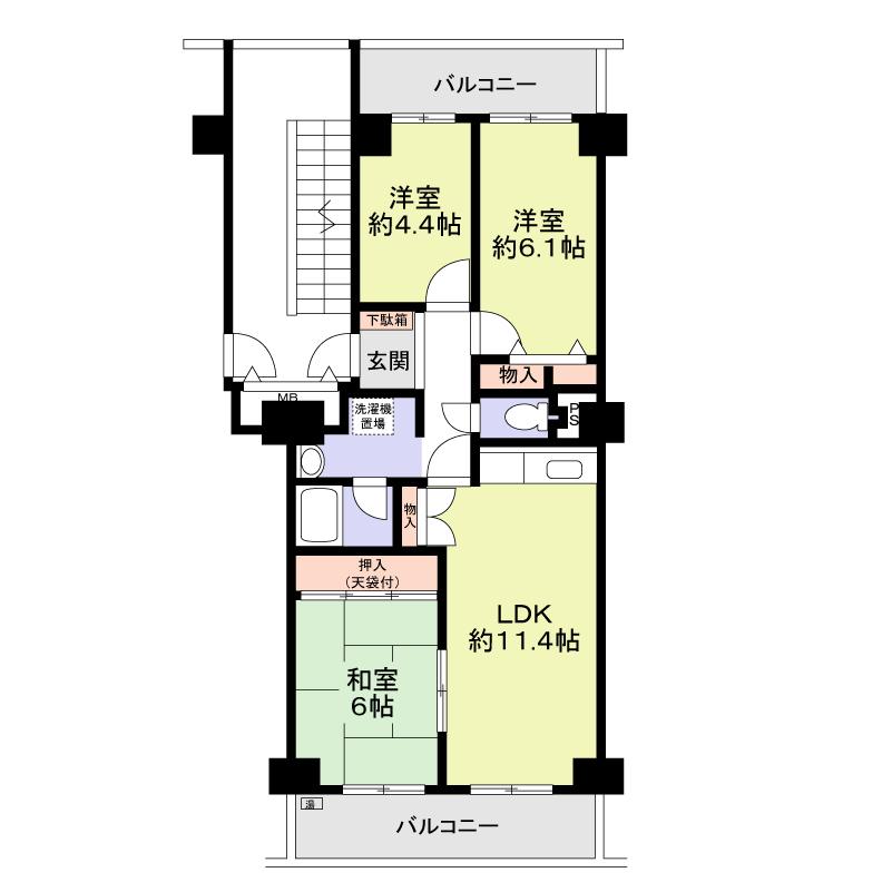 Floor plan. 3LDK, Price 8.5 million yen, Occupied area 64.22 sq m , Balcony area 15.07 sq m
