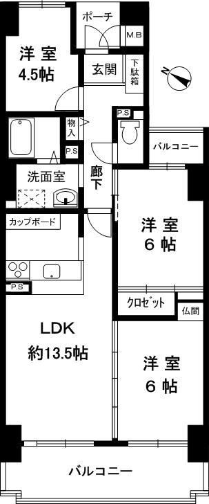 Floor plan. 3LDK, Price 19,800,000 yen, Occupied area 67.81 sq m , Balcony area 11.77 sq m