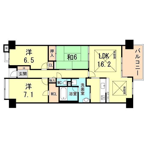Floor plan. 3LDK, Price 22,900,000 yen, Occupied area 80.63 sq m , Balcony area 9.01 sq m