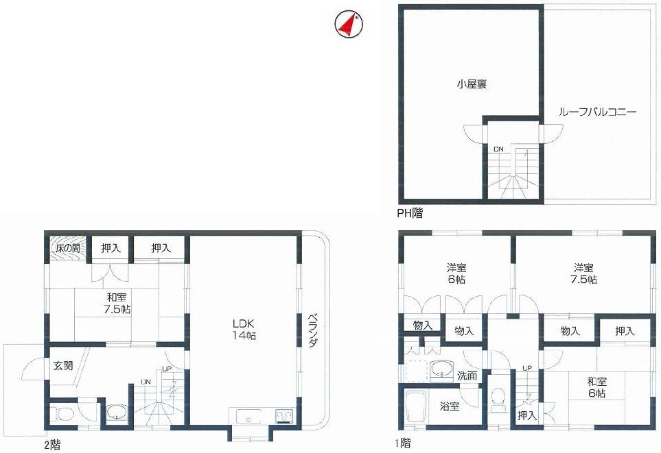 Floor plan. 16.5 million yen, 4LDK + S (storeroom), Land area 131.83 sq m , Building area 106.92 sq m   ◆ 4LDK + attic storage
