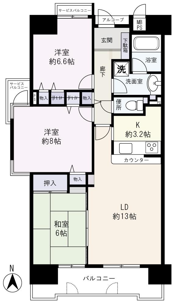 Floor plan. 3LDK, Price 12.8 million yen, Occupied area 79.89 sq m , Balcony area 8.96 sq m