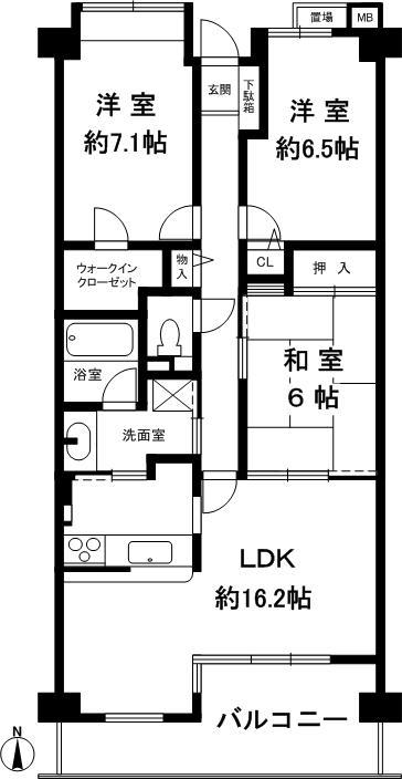 Floor plan. 3LDK, Price 22,900,000 yen, Occupied area 80.63 sq m , Balcony area 11.85 sq m