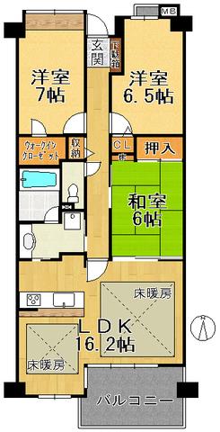 Floor plan. 3LDK, Price 22,900,000 yen, Occupied area 80.63 sq m , Balcony area 9.01 sq m
