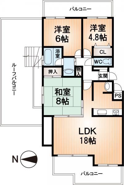 Floor plan. 3LDK, Price 10.8 million yen, Occupied area 75.21 sq m , Balcony area 16.06 sq m washing and fireworks viewing, Comfortable top floor roof balcony!