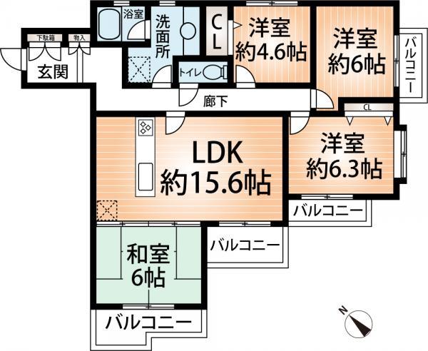 Floor plan. 4LDK, Price 23.8 million yen, Occupied area 86.56 sq m , Balcony area 12.26 sq m